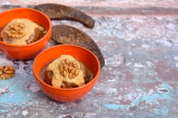 Banana chocolate peanut butter ice cream with walnut