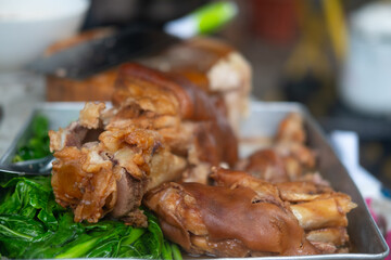 Stewed pork leg and chinese kale