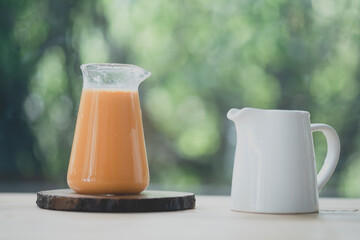 Thai tea with sweetened condensed milk. This is local drink in Thailand