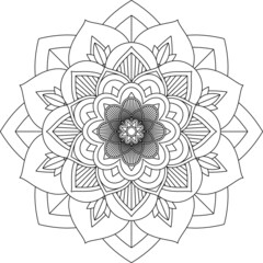 Easy Mandala coloring book simple and basic for beginners, seniors and children. Set of Mehndi flower pattern for Henna drawing and tattoo. Decoration in ethnic oriental, Indian style.