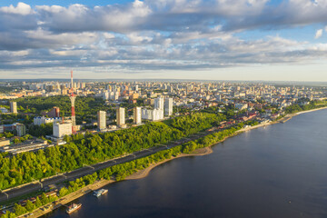 Perm, a large city of the Urals, the capital of the Perm Territory from a bird's eye view, drone photography.