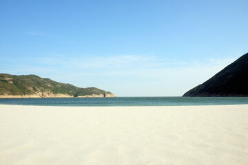 Blue waters ahead. Beautiful Landscape view with mountain.
