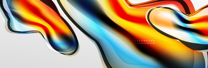 Vector abstract background, flowing liquid style bubble with metallic, color quicksilver chrome texture and color glow effects
