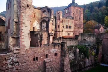 Inside and structure building of ancient ruins Heidelberg Castle or Heidelberger Schloss for german people and foreigner travelers visit travel of Heidelberg capital city in Baden Wurttemberg, Germany