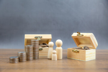 Many coins are stacked in a graph shape concept of money saving ideas and financial planning...