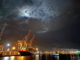 cranes at night