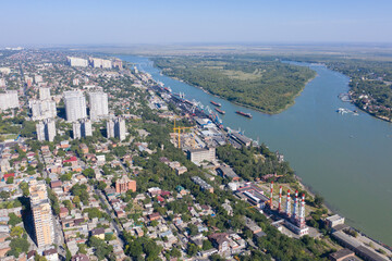 Fototapeta na wymiar Aerial view Rostov on Don, Don River, historic residential areas in the city center