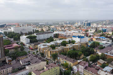 Aerial view from drone, panorama of Rostov on Don, residential areas in the city center