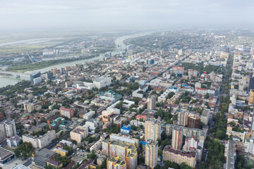 Fototapeta na wymiar Aerial view from drone, panorama of Rostov on Don, a view from a great height to the city center