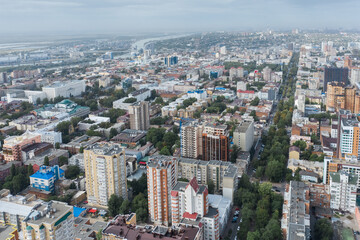 Aerial view from drone, panorama of Rostov on Don, a view from a great height to the city center
