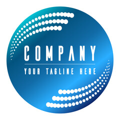Abstract white dots logo on blue-cyan gradient for technology business or IT company