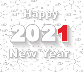 2021 happy new year linear style white