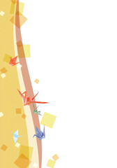 水彩の折り鶴　和風フレーム