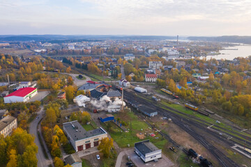 Fototapeta premium Sortavala, a popular Karelian town near Finland. Railway station with paravoz going to Ruskealu.
