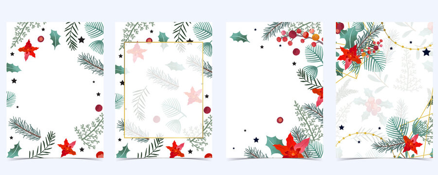 Collection of Christmas background set with holly leaves,flower,ribbon.Editable vector illustration for New year invitation,postcard and website banner