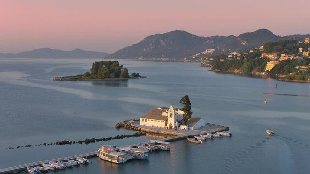Landmarks of Corfu Island: Vlacherna Monastery, Greece.