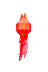 Red  paper lanterns hanging on white rope isolated on background , clipping path