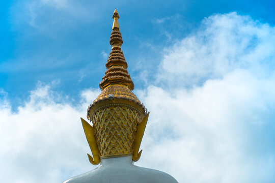 jada high hairdo on beautiful Buddha head at Wat Phachonkeaw on Khao Kho hill the beautiful landmark and famous in Petchabun Thailand.