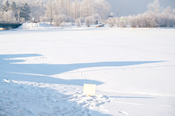Winter landscape of frosty trees, white snow in city park. Trees in hoarfrost. Seasons, climate...