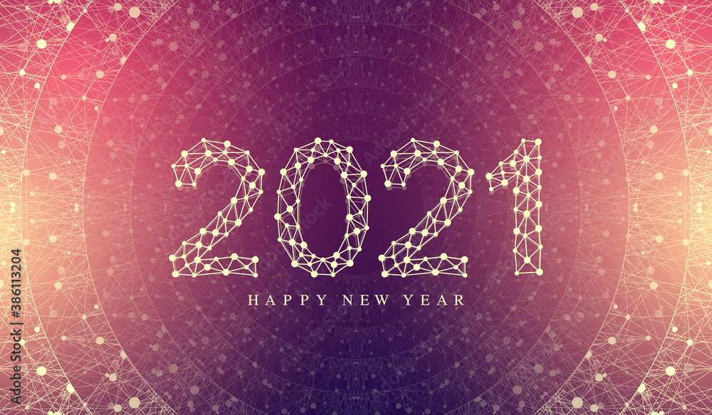 Poster text design christmas and happy new year 2021. graphic background communication 2021. connected line