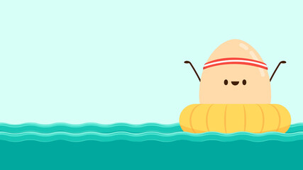 Egg character design. Egg wearing a Rubber ring.