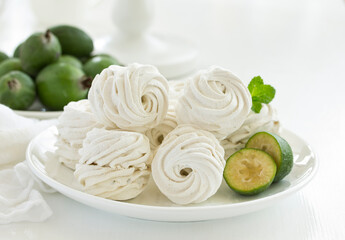 Marshmallow from apples and feijoa. Homemade sweetness. Selective focus