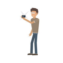 Photographer with a camera. Selfie, vector illustration. Photo camera in hand