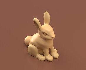  Isometric rabbit monochrome yellow on brown background, 3D Rendering