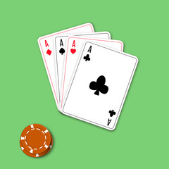 3D Casino chips and playing cards, vector illustration.