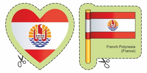 Flag of French Polynesia. Overseas France. Vector cut sign here, isolated on white. Can be used for design, stickers, souvenirs