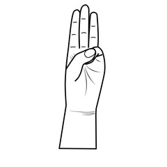 illustration of hand showing three finger up on isolate white background. hand symbol.