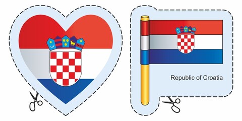 Flag of Croatia, Republic of Croatia. Vector cut sign here, isolated on white. Can be used for design, stickers, souvenirs.