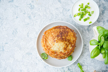 Potato pancakes with herbs and sour cream, Russian, Belarusian cuisine