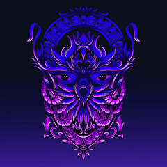 artwork illustration and t-shirt design owl head engraved ornament premium vector