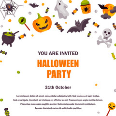 Halloween cute square banner. Space for text. Vector illustration