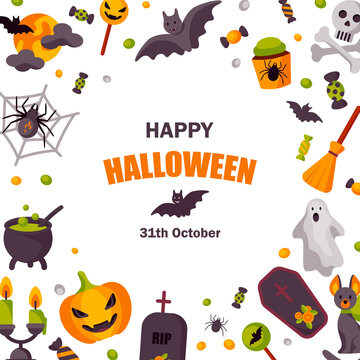 Halloween cute square banner. Space for text. Vector illustration