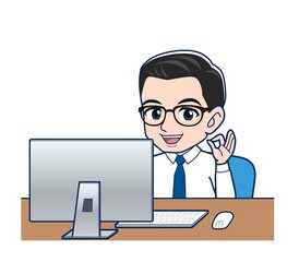 Young employee in a white shirt