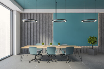 Blue and gray office meeting room
