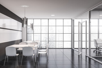 Gray and white office meeting room