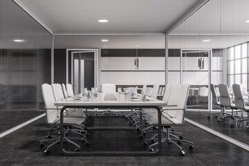 Gray and white conference room interior