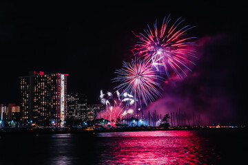 Waikiki Friday Fireworks, Hilton Hawaiian Village Waikiki Beach Resort. Honolulu, Oahu, Hawaii. Ala...