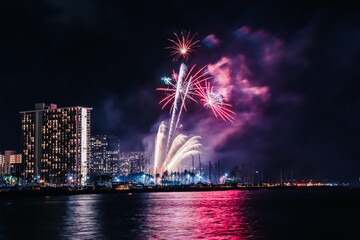 Fireworks in Waikiki, Honolulu, Oahu, Hawaii