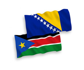 Flags of Bosnia and Herzegovina and Republic of South Sudan on a white background