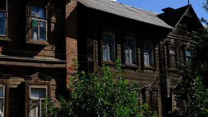 Fototapeta na wymiar Details and elements of the facade of the building. Russian architecture, background image for web design.