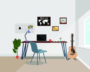 Fototapeta premium Freelancer workplace. Home office workplace in flat style