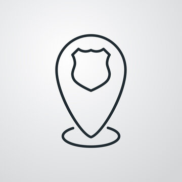 recommend clip art: Concepto seguridad. Icono plano lineal chapa de policía en puntero sobre círculo en fondo gris