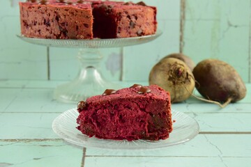 Gluten free beetroot cake with chocolate chips 