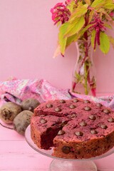 Gluten free beetroot cake with chocolate chips 