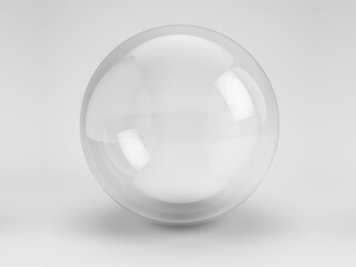 Transparent Empty Glass sphere dome. Bell jar, exhibition display case, dust cover on light gray background. 3d rendering