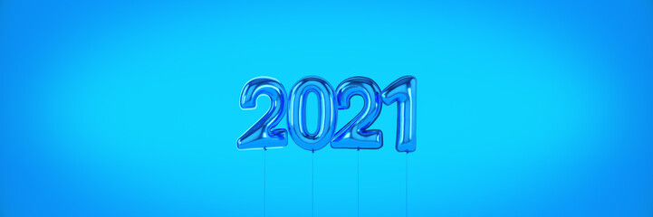 Numbers for Happy New Year 2021. Helium balloons, foil numbers. Christmas 2021 balloons. 3d rendering